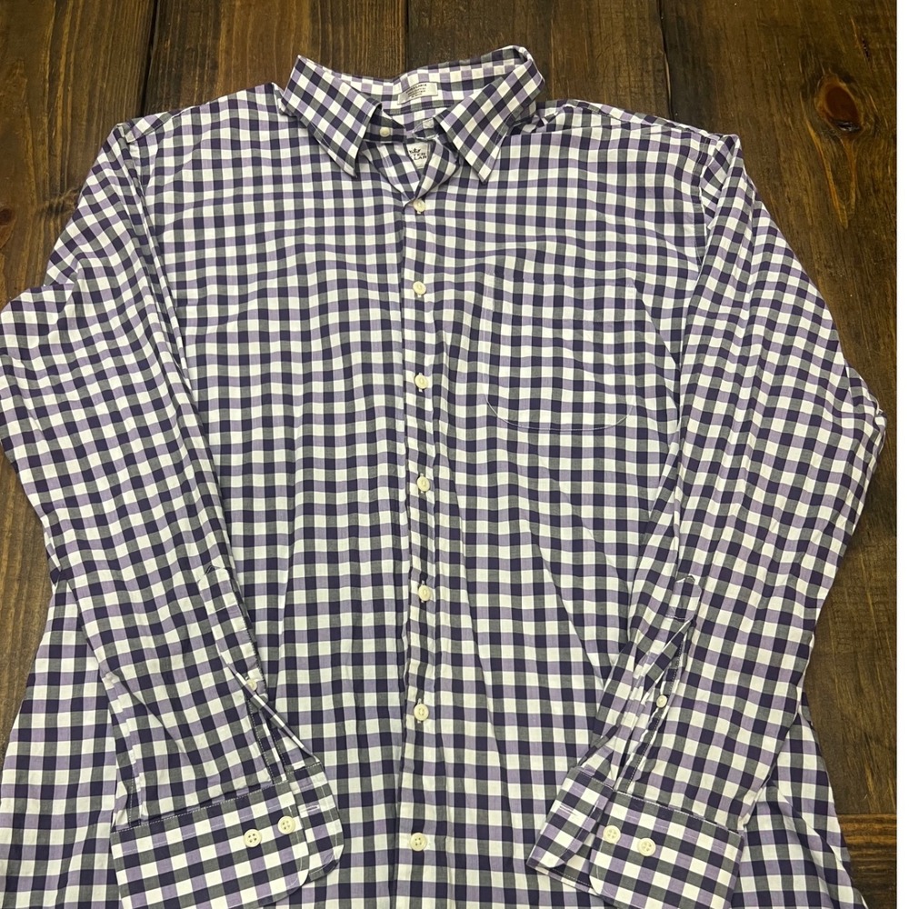Peter Millar Mens Extra Large Gingham Check Long Sleeve‎ Button Up Purple White